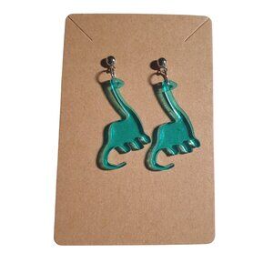Brontosaurus Dinosaur Acrylic Earrings Drop Dangle Lightweight Design Novelty